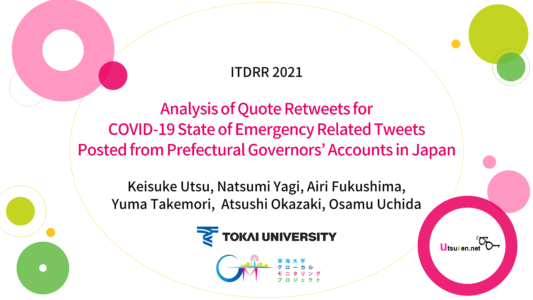 減災のための情報技術に関する国際会議 ITDRR 2021 において、10月26日(火)に1件の発表を行いました。また、発表論文について Best Paper Award (優秀論文賞)を受賞しました。ご応援をいただきありがとうございました。